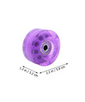 Side view of single purple roller skate wheel with dimensions, part of 4 Pack Purple Dope Roller Skate Wheels 82A High Elastic PU For Outdoor Quad Skates Replacement Parts Non Light Up Decorative Wheel Set For Beginners And Pro Riders.