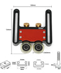 Heavy Duty Aluminum Alloy Table Saw Feeding Roller Guide With Ball Bearings For T Track Woodworking Fences, top view with dimensions.