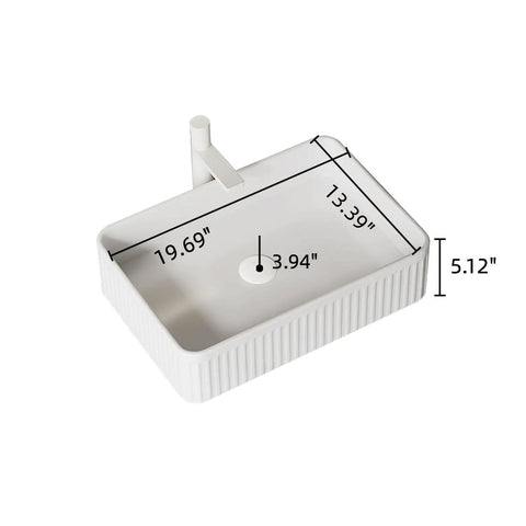 20'' Rectangular Vessel Ceramic Bathroom Sink without Faucet, Striped, White with dimensions shown from above.