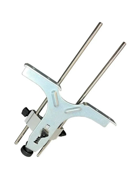 Premium Trim Router Straight Edge Guide For Hella Precise Woodworking Cuts Quick Snap Setup shown with stainless steel rods and adjustable mount.
