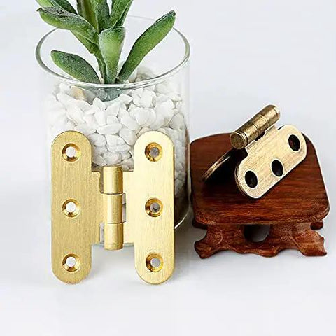 Copper Mini Flat Box Folding Butt Hinges 2 Pack For Doors And Cabinets DIY Craft Supplies, shown on a decorative stand with a plant.