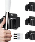 Heavy Duty Broom And Mop Holder Set 3 Piece Wall Mounted Tool Organizer Rack Stainless Steel Matte Black with accessories