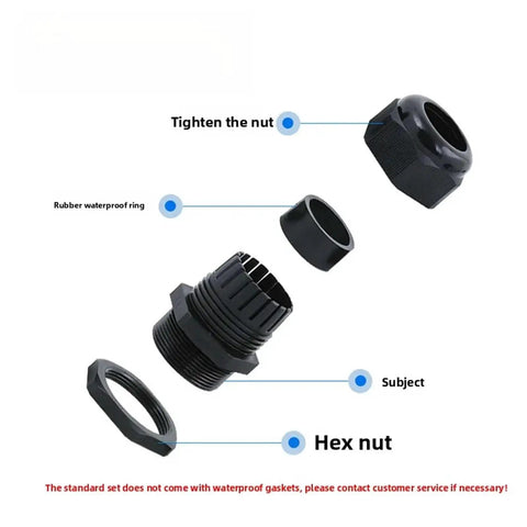 Nylon Cable Gland Kit M Type 50 Pack Waterproof Sealing for Secure Wire Fixing exploded view showing components