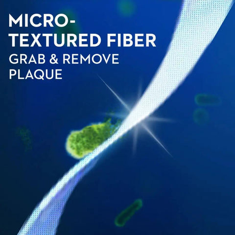 Close-up of Oral B Glide Original Floss Two Pack 2 X 54.6 Yards showing micro-textured fiber removing plaque.
