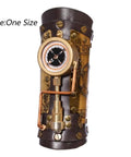 Badass Steampunk Arm Sleeve Cosplay Anime Accessory Featuring Mechanical Compass Prop Leather Gear Designed For Women role playing costume, displaying brass compass on forearm guard.