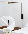 Comparison of tidy and messy cable using White Flat Elbow Cord Cover For Walls, Cord Mate Style Cable Organizer For One Cord, 90 Degree Corner Channel.