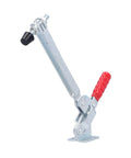 Tough As Nails Quick Release Toggle Fixture For Vertical Woodworking And Welding Projects Polished Iron Hold Down Clamp, side view.