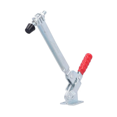 Tough As Nails Quick Release Toggle Fixture For Vertical Woodworking And Welding Projects Polished Iron Hold Down Clamp, side view.