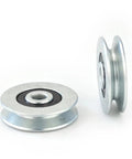Two Pack 6x33x8 Mm V Groove Bearing Pulley Wheel Set In Stainless Steel Wire Guide Roller For Lifting Mechanical Parts Heavy Duty Rustproof Construction With Silent Smooth Operation For Indoor And Outdoor Use, two stainless steel pulleys shown