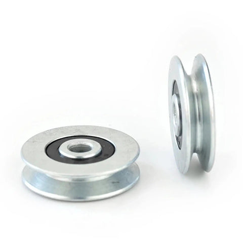Two Pack 6x33x8 Mm V Groove Bearing Pulley Wheel Set In Stainless Steel Wire Guide Roller For Lifting Mechanical Parts Heavy Duty Rustproof Construction With Silent Smooth Operation For Indoor And Outdoor Use, two stainless steel pulleys shown