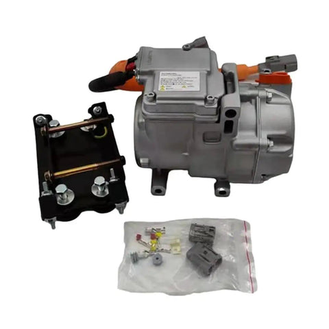 Universal DC Electric AC Compressor With 18cc Displacement And Flexible Voltage Options featuring aluminum body and mounting kit.