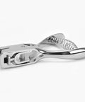 Tough As Nails Heavy Duty Handheld Hole Punch for ID cards, PVC, shown in zinc alloy with oval slot design, sharp blade edge, spring action.