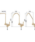 YHdtUO Filter Brushed Gold Drinking Faucet Only Cold Water Stainless Steel Kitchen Faucets-A，C-A，C-A showing three designs with measurements.