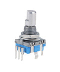 360 Degree Rotary Encoder Code Switch Digital Potentiometer, 5 Pins, 15mm D-Shaft, 5 Pack, 5V Pulse Encoder With 2 Mounting Pins, Great For DIY Electronics, Audio Gear, Robotics And Control Projects, blue body, silver shaft