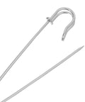 Close-up of silver rugged heavy duty iron safety pin from the pack of 50 for outdoor tasks and thick fabrics.