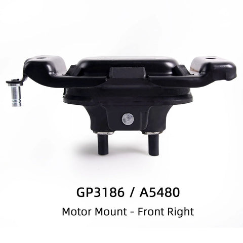 Front view of GP3186 A5480 motor mount for Four Piece Engine And Transmission Mount Kit That Fits Chrysler Town And Country Dodge Grand Caravan And Volkswagen Routan 2008 2009 2010 3.3L 3.8L 4.0L A5654 A5480 A5465 A5493