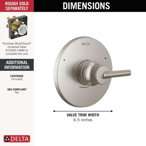 Trinsic 14 Series MultiChoice Valve Trim Stainless With Single Handle Lever ADA Compliant Universal Fittings, 6.5-inch width