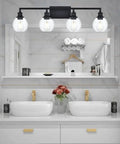 Four Light Vanity Light Fixture With Clear Globe Glass Shades Industrial Farmhouse Wall Lamp for Bathroom