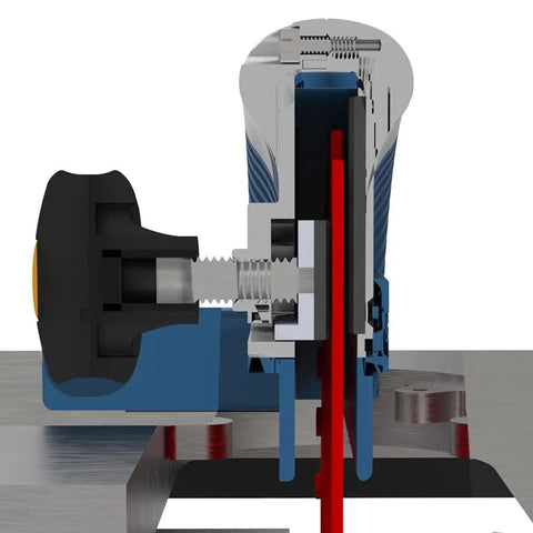 Cross-section view of Blade-Lock Table Saw Blade Change Tool for 10 inch saws, highlighting secure clamp and rugged cast aluminum housing.
