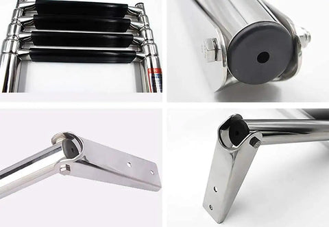 Collage of 3 Step Stainless Steel Telescoping Boat Ladder For Dock And Pontoon Foldable Rear Entry Yacht Pool Ladder details