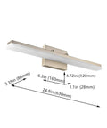 24 Inch Modern LED Vanity Light For Bathroom, Dimmable 24W, Brushed Nickel Finish, Cold White 5000K, dimensions displayed