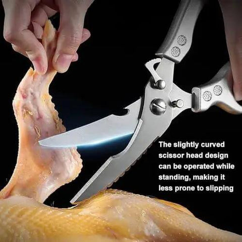 Rugged Stainless Steel Kitchen Scissors For Cooking And Poultry, cutting chicken with sharp blades, 1 Pack, stainless steel handles