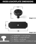 Matte Black Cabinet Knobs With Scalloped Backplates 6 Pack Featuring Slick Fluted Floral Handles dimensions and weight details.