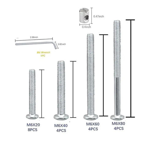 Heavy Duty Baby Bed Frame Bolts And Crib Screws Hardware Replacement Kit featuring M6 hex drive screws, 20 pieces, galvanized steel.