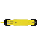 Top view of Heavy Duty Power Strip With GFCI Plug, 6 Outlets, 9 Foot Cord, Yellow Metal Housing, Industrial Garage Workshop Bench Mounting
