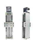 Slick Dual Rail Linear Guide Module With Enclosed Aluminum Sliding Table And Manual XYZ Axis Stage, showing dual rail design and SFU1605 ball screw.