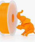 Premium PLA Filament 1.75mm 1kg Matte Pumpkin Orange for 3D printing beside printed orange elephant model.