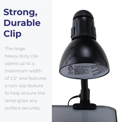 Adjustable Clamp Desk Lamp With Metal Gloss Black Finish showing strong clip attachment on desk