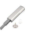 Easy Install Magnetic Push Open Cabinet Door Latch Set in Stainless Steel with screw, close-up view, hardware for cabinets and drawers
