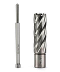 Oscarbide annular cutter, 13/16 in diameter, 2 in depth, 3/4 in Weldon shank; two tools shown with a 13/16x2 mag drill bit