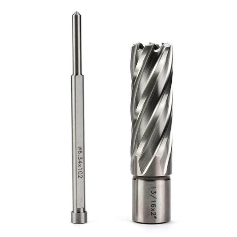 Oscarbide annular cutter, 13/16 in diameter, 2 in depth, 3/4 in Weldon shank; two tools shown with a 13/16x2 mag drill bit