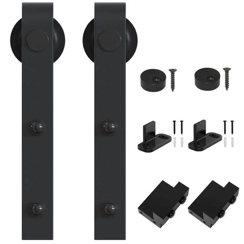 Your Go To Sliding Barn Door Roller Hardware Kit With J Shape Design In Frosted Black Finish Heavy Duty Carbon Steel Track And Rollers