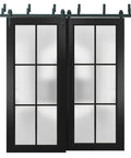 Frosted Glass Sliding Barn Door Set For Closets With Matte Black Hardware Two 42x96 Panels 84 Wide Total 8 Ft Rails
