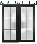 Heavy Duty Barn Bypass Sliding Closet Doors 72 By 96 Inches Frosted Glass Modern Wood Look with black matte finish.
