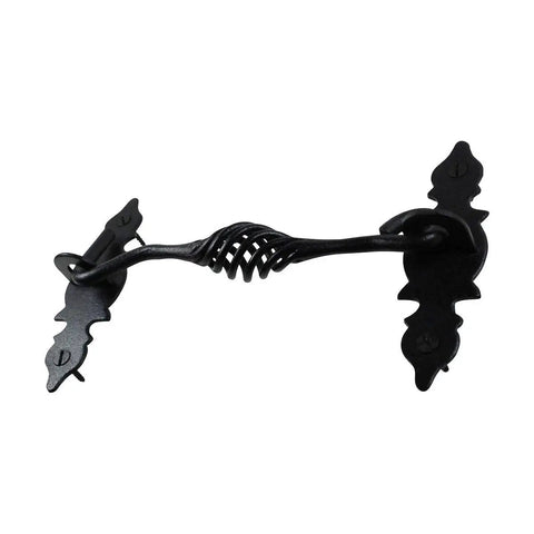 Door Latch Lock 6.6 In Black Birdcage Style Wrought Iron Hook And Eye Latch For Doors With Mounting Hardware, side view