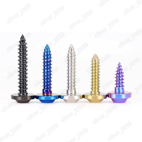 Straight Up Gr5 Titanium Self Tapping Screws With Torx Socket Flying Saucer Head And Vivid Pvd Purple Finish in various colors.