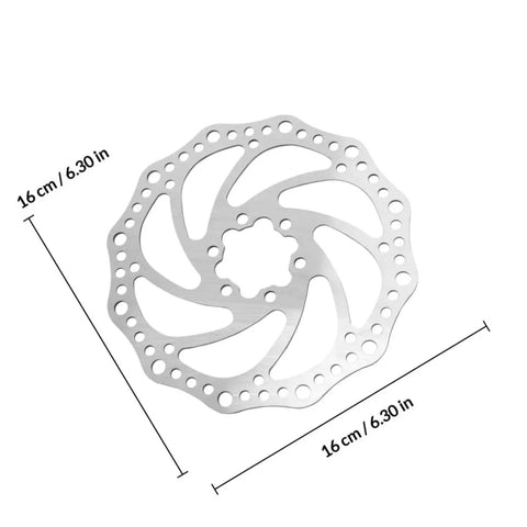 Rock Solid Mountain Bike Disc Brake Kit With Mechanical Calipers And Complete Pair Of 160mm Rotors Made From Forged Aluminum, 160mm rotor shown from above.