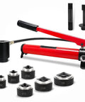 Pro-Grade 10 Ton Hydraulic Hole Punch Cutter Kit with detachable pump and 6 die set for electric conduit and sheet metal, sizes 22-60mm