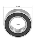 Built Tough Double Sealed Deep Groove Ball Bearings 9X17X5MM chrome steel roller with dimensions shown.