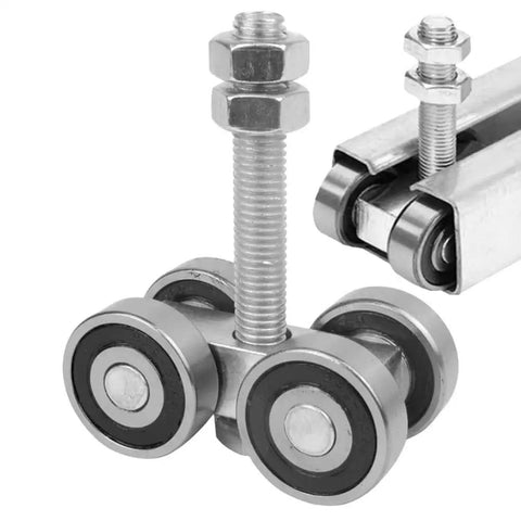 Heavy Duty 4 Wheel Trolley Assembly Rollers With Rust Resistant Galvanized Body High Carbon Steel Core For No Sweat Cart Repairs and Reliable Gear Hauling On Any Project Or Daily Grind close-up of caster wheels with bolts and bearings