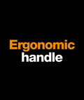 Text image showing 'Ergonomic handle' highlighting feature of the 60-Inch Pro Garden Shovel For Digging, Heavy-Duty Steel Spade.
