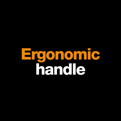 Text image showing 'Ergonomic handle' highlighting feature of the 60-Inch Pro Garden Shovel For Digging, Heavy-Duty Steel Spade.