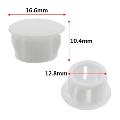 White 13mm Hole Caps And Hole Plugs 30 Pack For Panel End Caps And Tubing Posts, showing dimensions for furniture and tubing use.
