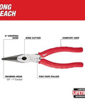 8-Inch Long Nose Pliers With Reaming Head And Onboard Fish Tape Pulling, 2-Inch Reach And Notched Teeth For Solid Grip