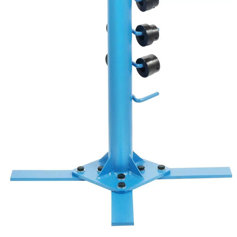 Base and structure of Sheet Metal Bead Roller Machine 1.2mm Manual Bead Rolling Tool With 6 Die Set, showing blue steel stand.