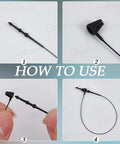 2000 Pack 5 Inch Black Plastic Hang Tag Loops Featuring Straight Up Secure Snap Lock Fasteners No Sweat Assembly Premium Security Strings For Clothing Retail Shops And Diy Projects, detailed usage steps displayed.